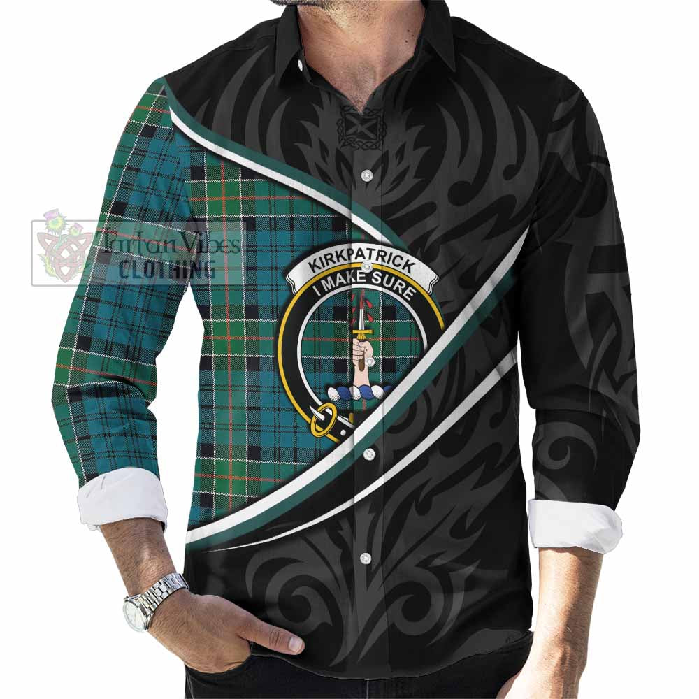 Kirkpatrick Tartan Family Crest Long Sleeve Button Shirts Celtic Scottish Thistle Floral - Tartan Vibes Clothing