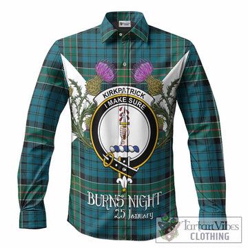 Kirkpatrick Tartan Family Crest Long Sleeve Button Shirts Scottish Burns Night Thistle Floral