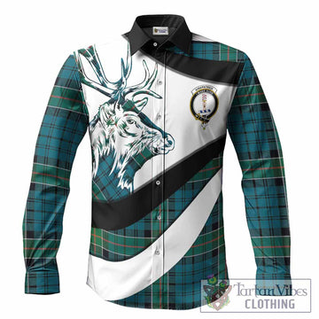 Kirkpatrick Tartan Family Crest Long Sleeve Button Shirts Scottish Red Deer Curves Style