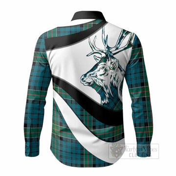 Kirkpatrick Tartan Family Crest Long Sleeve Button Shirts Scottish Red Deer Curves Style