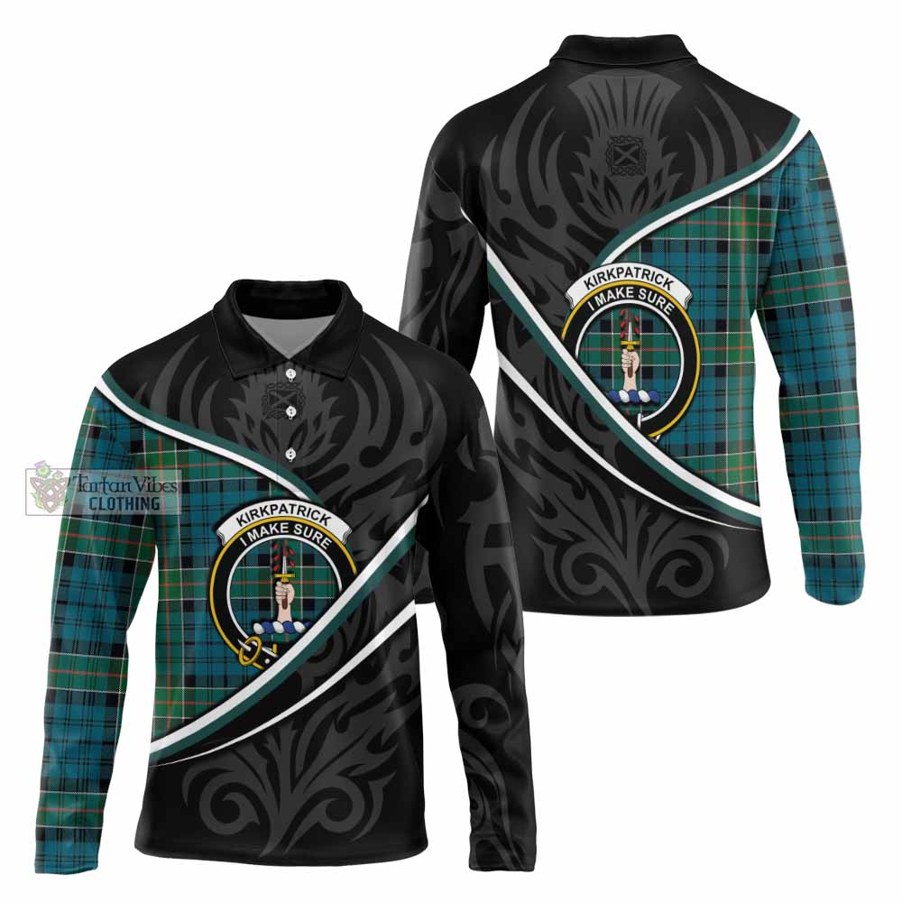 Kirkpatrick Tartan Family Crest Long Sleeve Polo Shirt Celtic Scottish Thistle Floral - Tartan Vibes Clothing