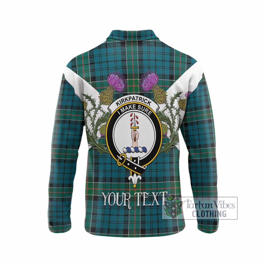 Kirkpatrick Tartan Family Crest Long Sleeve Polo Shirt Scottish Burns Night Thistle Floral