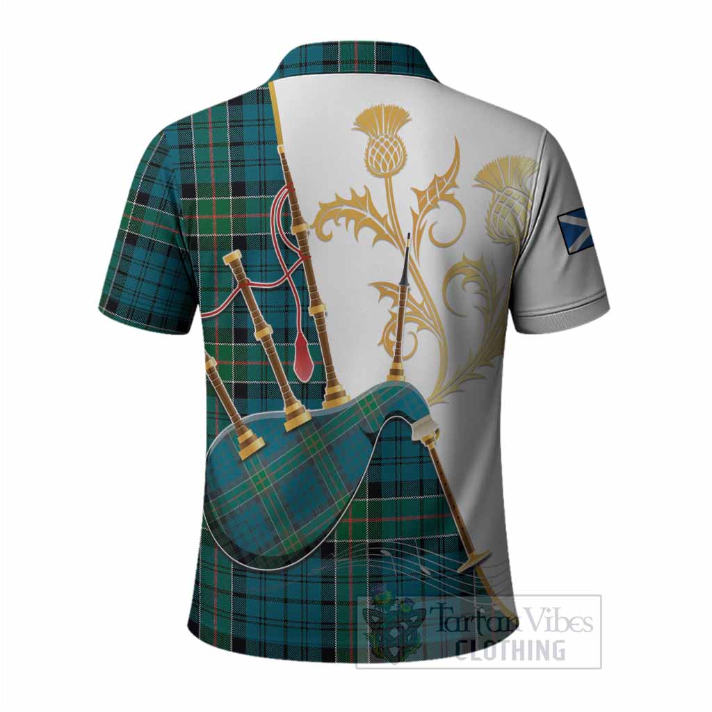 Kirkpatrick Tartan Family Crest Polo Shirt Bagpipes with Scottish Thistle