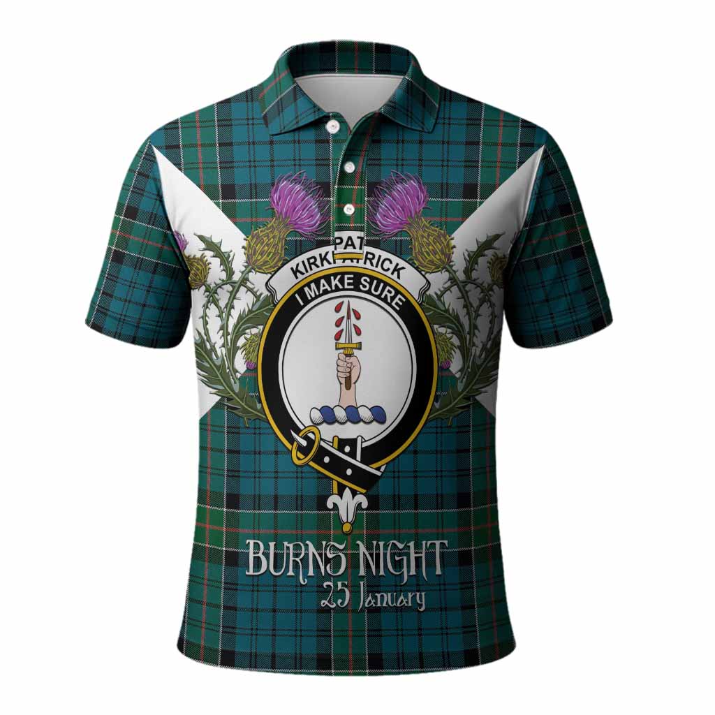 Kirkpatrick Tartan Family Crest Polo Shirt Scottish Burns Night Thistle Floral