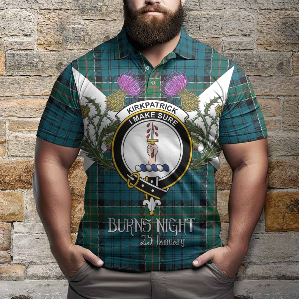 Kirkpatrick Tartan Family Crest Polo Shirt Scottish Burns Night Thistle Floral