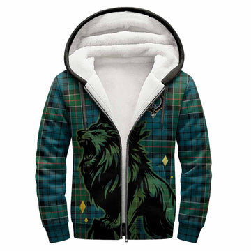 Kirkpatrick Tartan Family Crest Sherpa Hoodie Crowned Lion Roaring