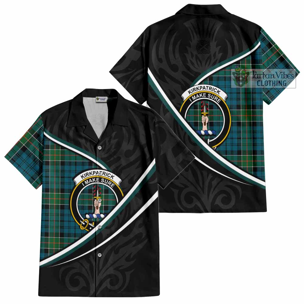 Kirkpatrick Tartan Family Crest Short Sleeve Button Shirt Celtic Scottish Thistle Floral - Tartan Vibes Clothing