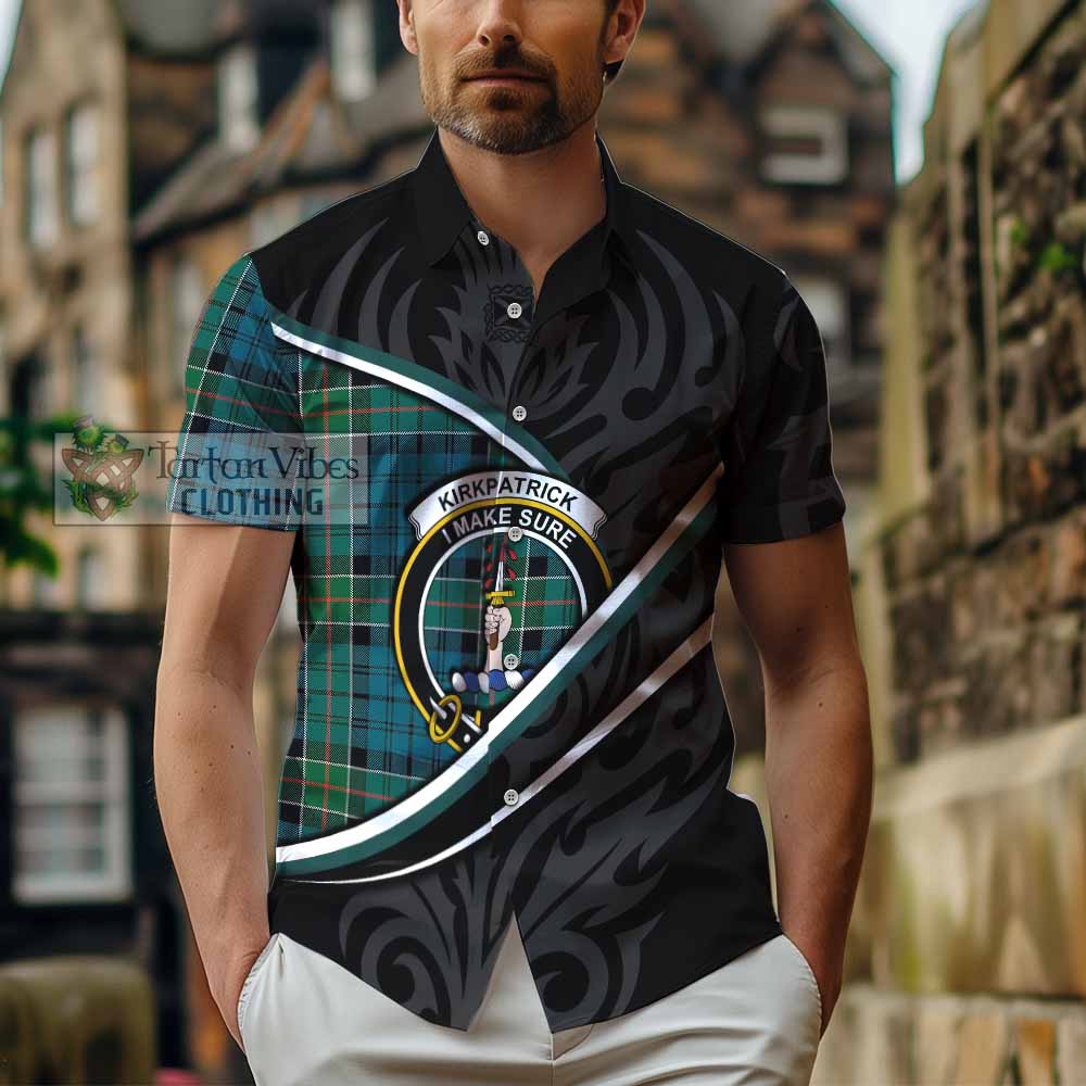 Kirkpatrick Tartan Family Crest Short Sleeve Button Shirt Celtic Scottish Thistle Floral - Tartan Vibes Clothing
