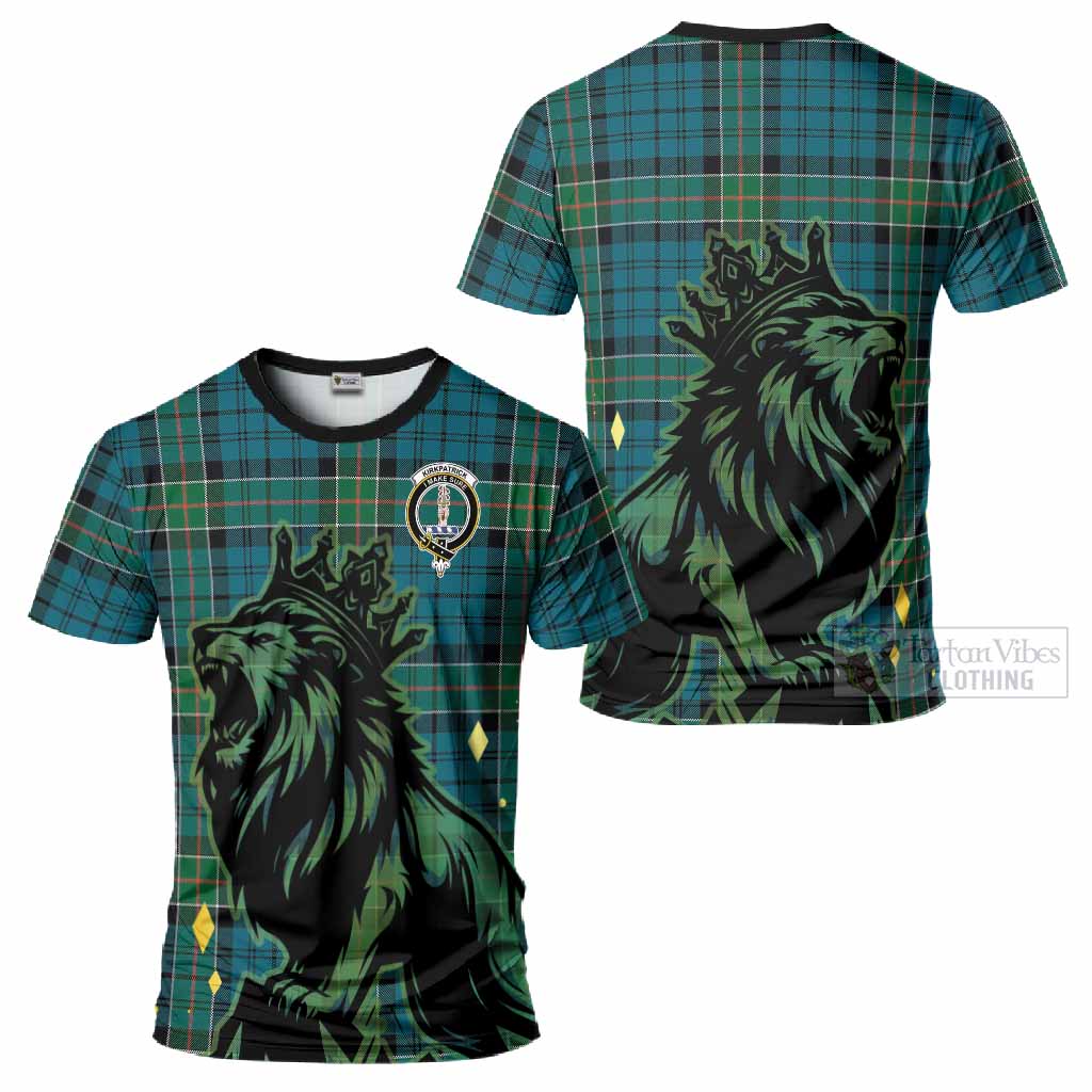 Kirkpatrick Tartan Family Crest T-Shirt Crowned Lion Roaring
