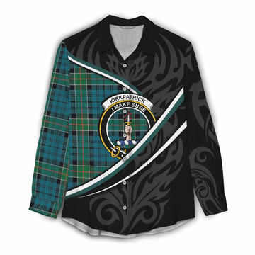Kirkpatrick Tartan Family Crest Women Casual Shirt Celtic Scottish Thistle Floral - Tartan Vibes Clothing