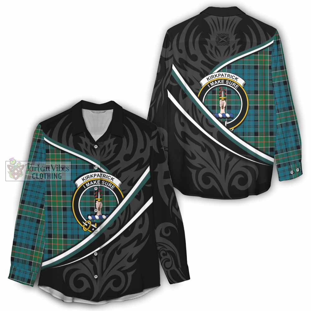 Kirkpatrick Tartan Family Crest Women Casual Shirt Celtic Scottish Thistle Floral - Tartan Vibes Clothing