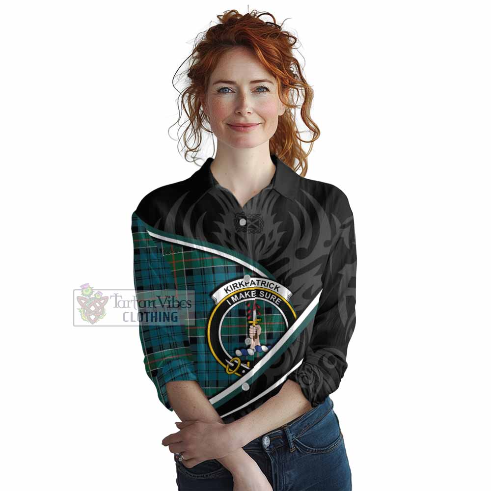 Kirkpatrick Tartan Family Crest Women Casual Shirt Celtic Scottish Thistle Floral - Tartan Vibes Clothing