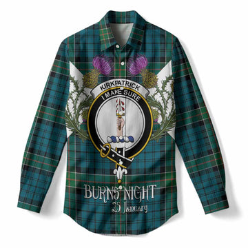 Kirkpatrick Tartan Family Crest Women Casual Shirt Scottish Burns Night Thistle Floral