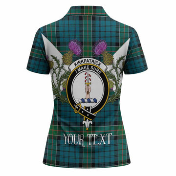 Kirkpatrick Tartan Family Crest Women Polo Shirt Scottish Burns Night Thistle Floral