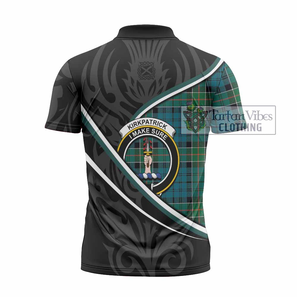 Kirkpatrick Tartan Family Crest Zipper Polo Shirt Celtic Scottish Thistle Floral - Tartan Vibes Clothing