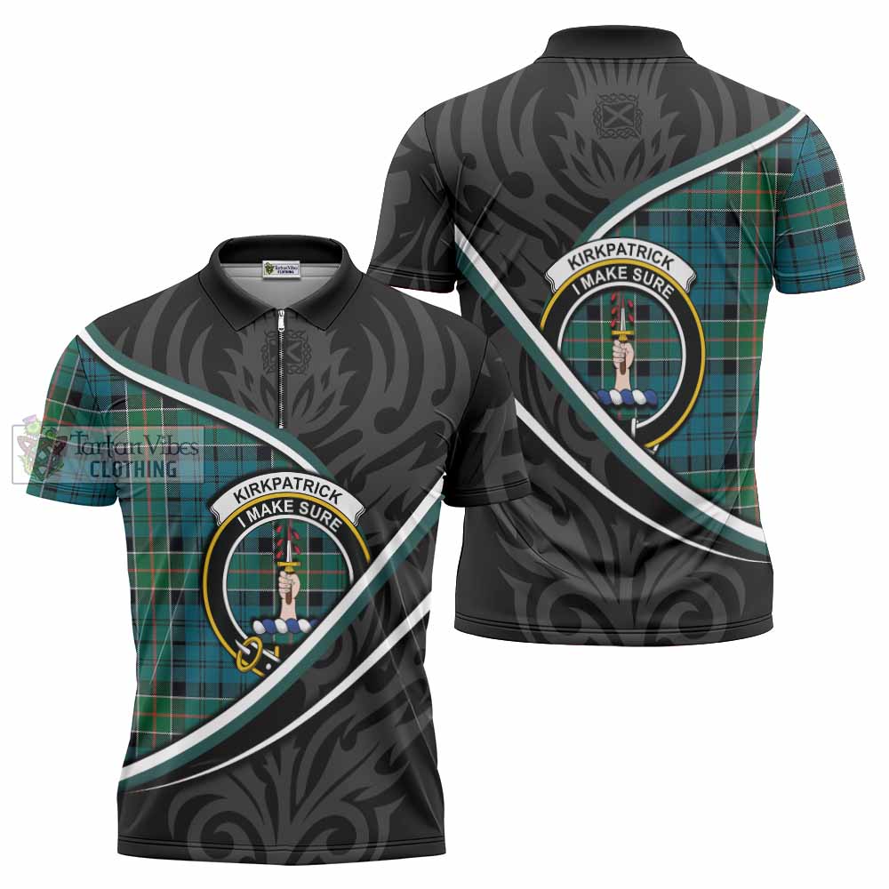 Kirkpatrick Tartan Family Crest Zipper Polo Shirt Celtic Scottish Thistle Floral - Tartan Vibes Clothing