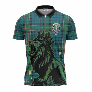 Kirkpatrick Tartan Family Crest Zipper Polo Shirt Crowned Lion Roaring