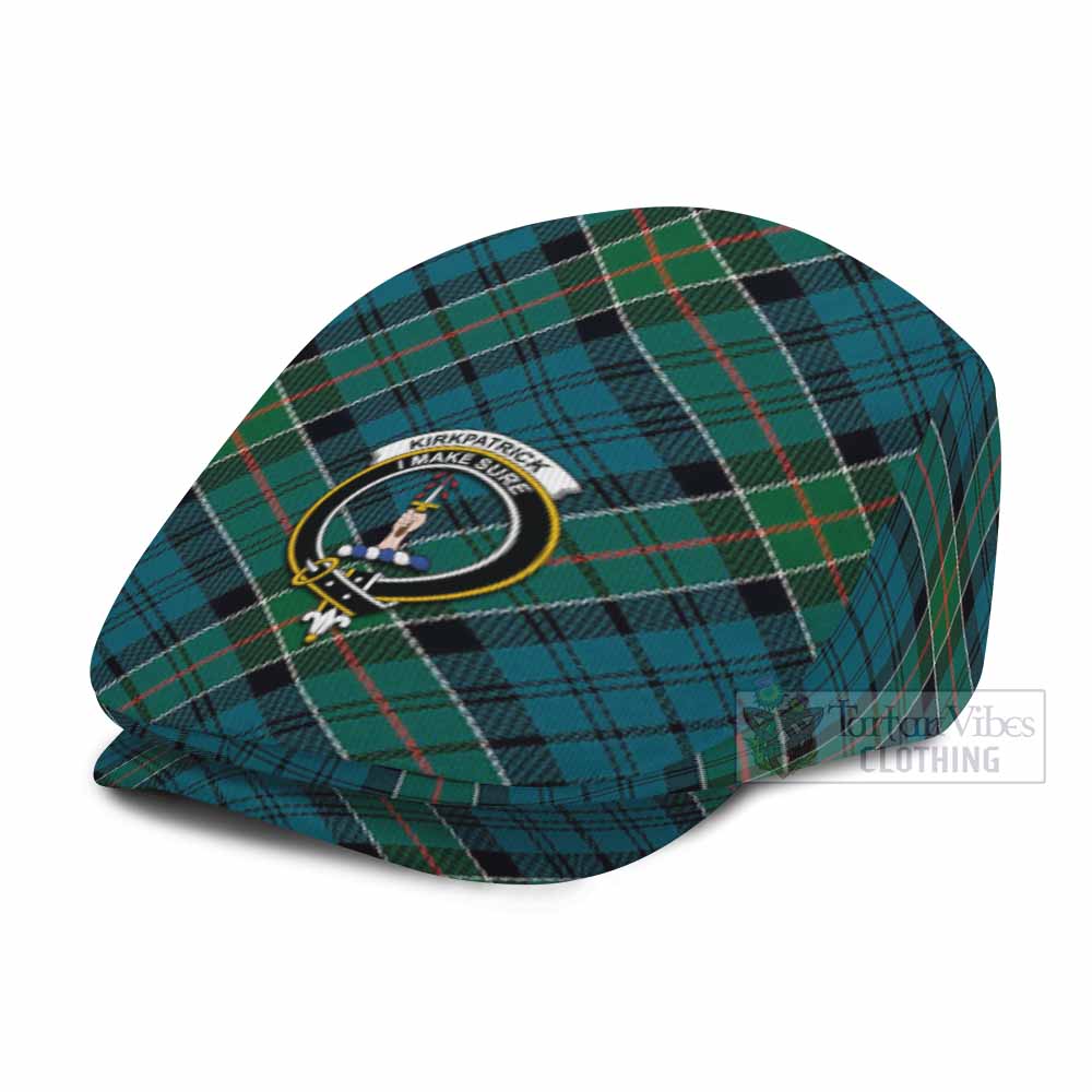 Kirkpatrick Tartan Flat Cap, Jeff Cap Cross Style with Family Crest - Tartan Vibes Clothing
