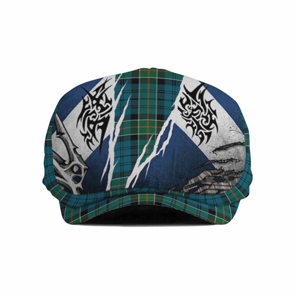 Kirkpatrick Tartan Flat Cap, Jeff Cap Scotland Flag Ripped Tribal Design