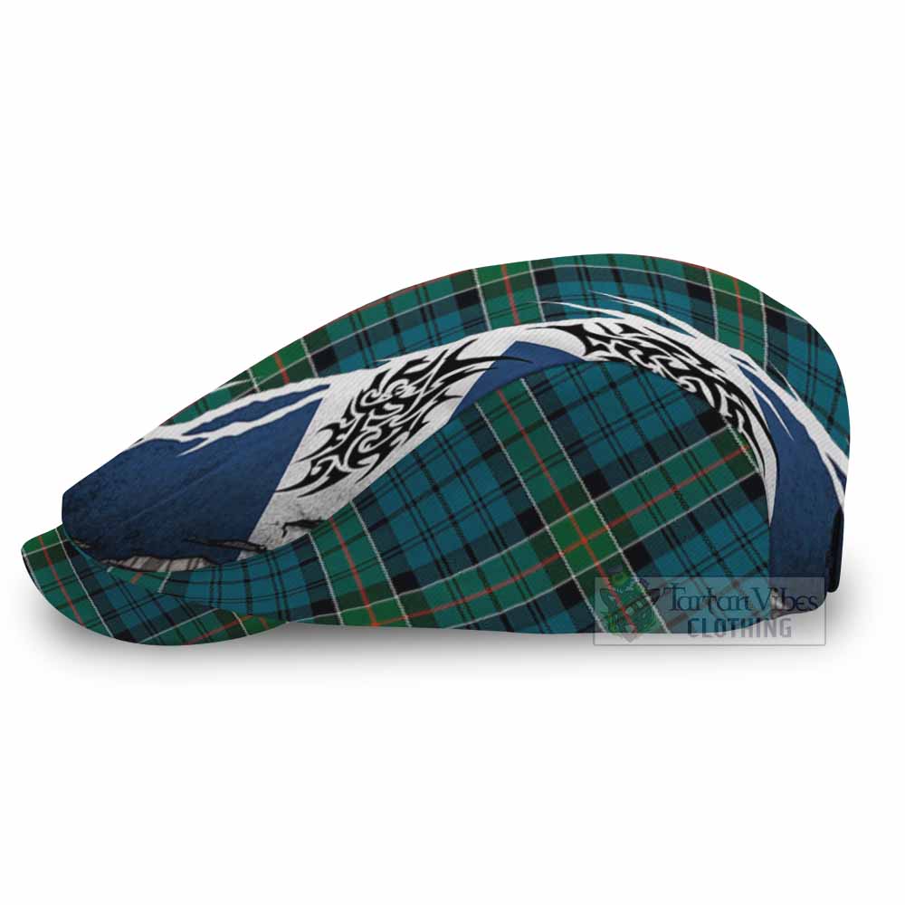Kirkpatrick Tartan Flat Cap, Jeff Cap Scotland Flag Ripped Tribal Design