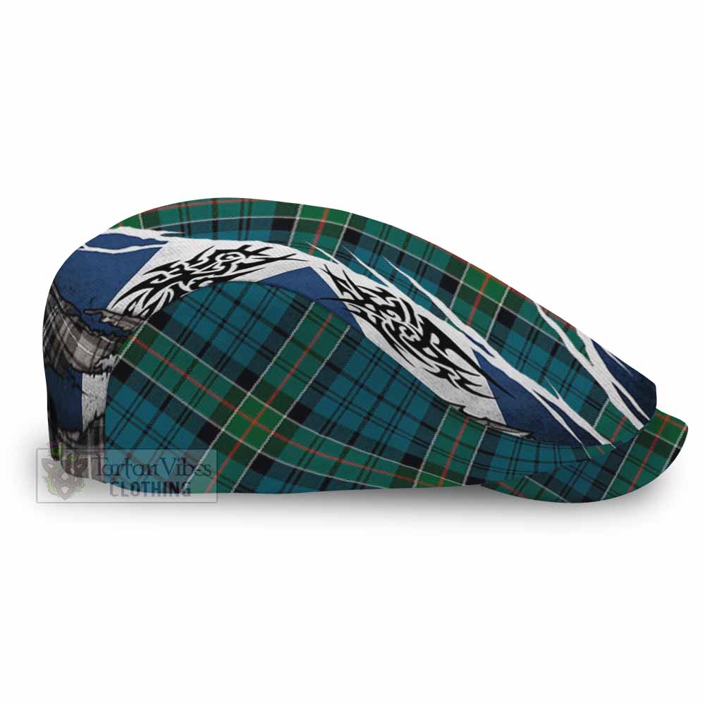 Kirkpatrick Tartan Flat Cap, Jeff Cap Scotland Flag Ripped Tribal Design