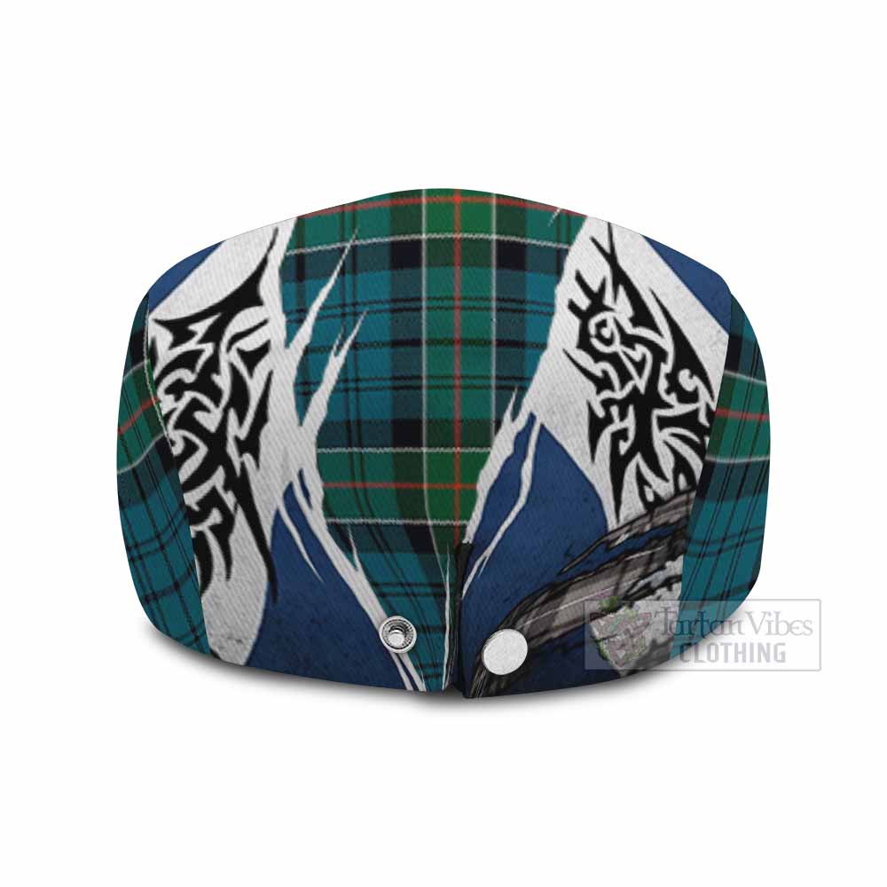 Kirkpatrick Tartan Flat Cap, Jeff Cap Scotland Flag Ripped Tribal Design