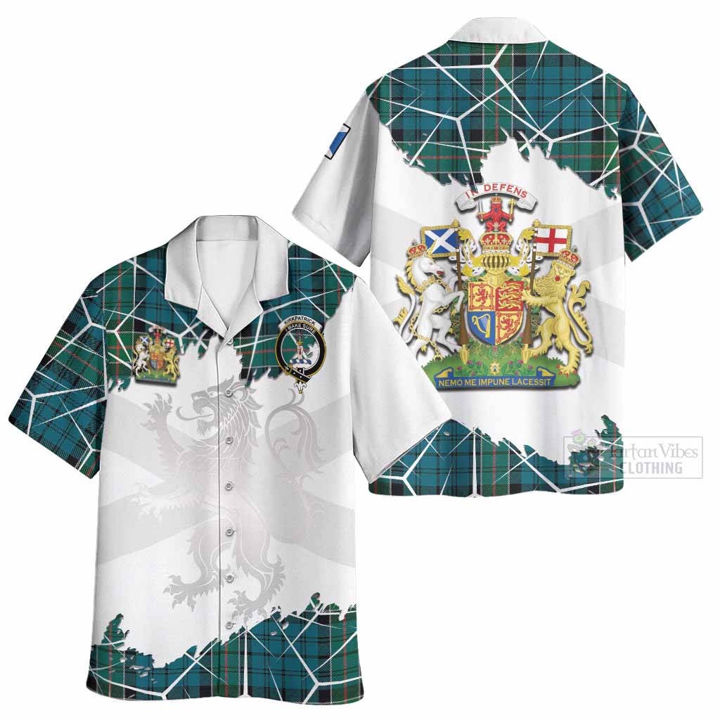 Kirkpatrick Tartan Hawaiian Shirt with Family Crest and Lion Rampant Grunge Style