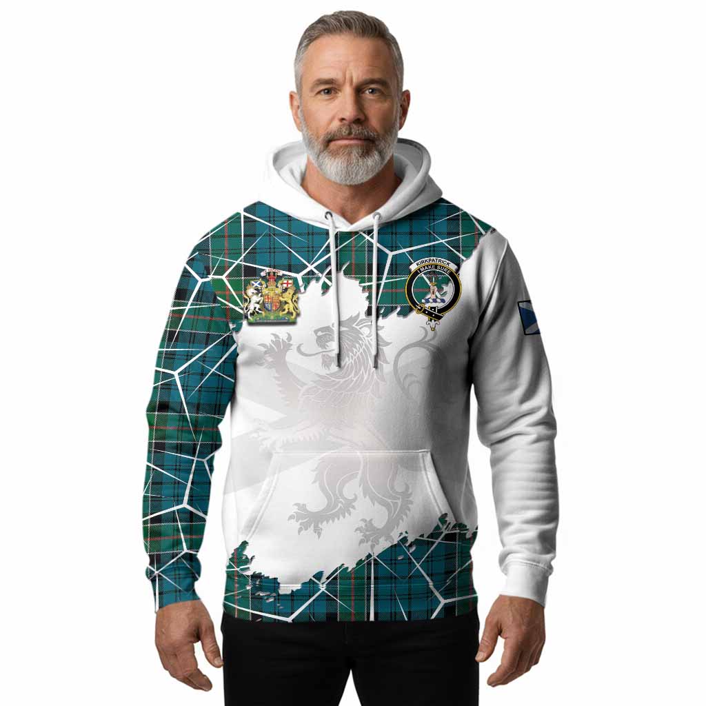 Kirkpatrick Tartan Hoodie with Family Crest and Lion Rampant Grunge Style