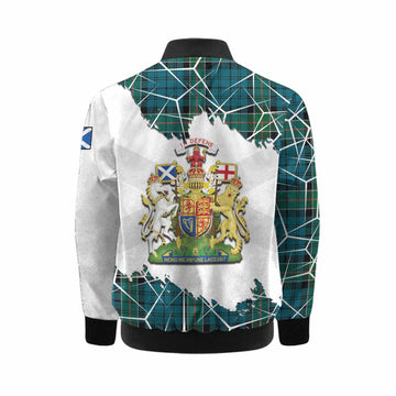 Kirkpatrick Tartan Kid Bomber Jacket with Family Crest and Lion Rampant Grunge Style