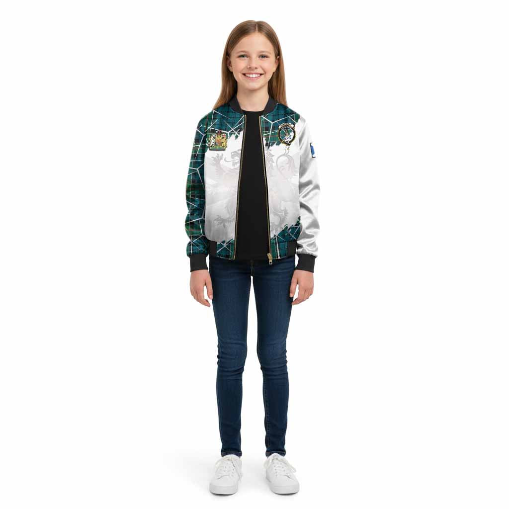 Kirkpatrick Tartan Kid Bomber Jacket with Family Crest and Lion Rampant Grunge Style