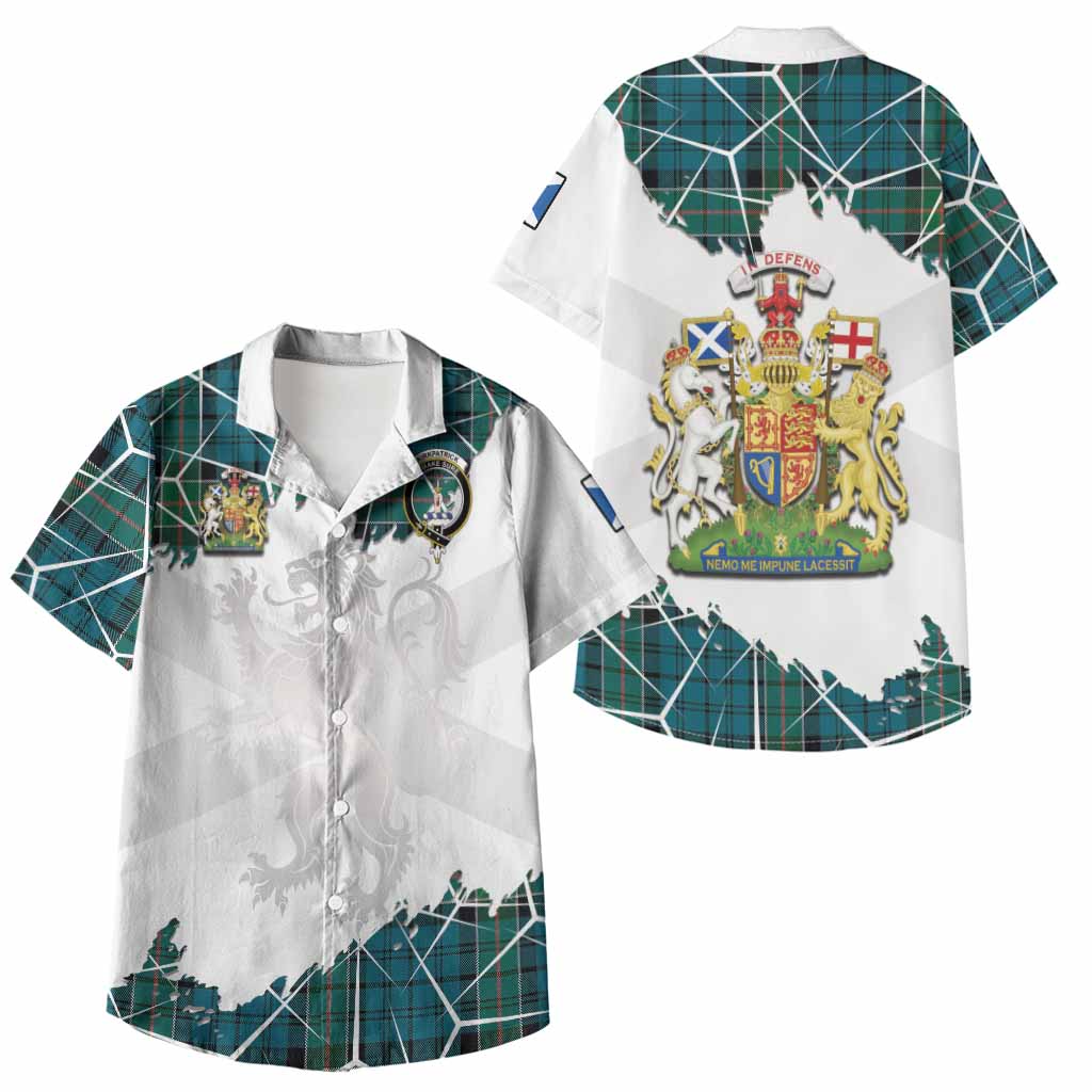 Kirkpatrick Tartan Kid Hawaiian Shirt with Family Crest and Lion Rampant Grunge Style
