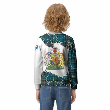 Kirkpatrick Tartan Kid Knitted Sweatshirt with Family Crest and Lion Rampant Grunge Style