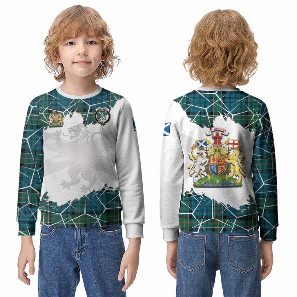 Kirkpatrick Tartan Kid Knitted Sweatshirt with Family Crest and Lion Rampant Grunge Style