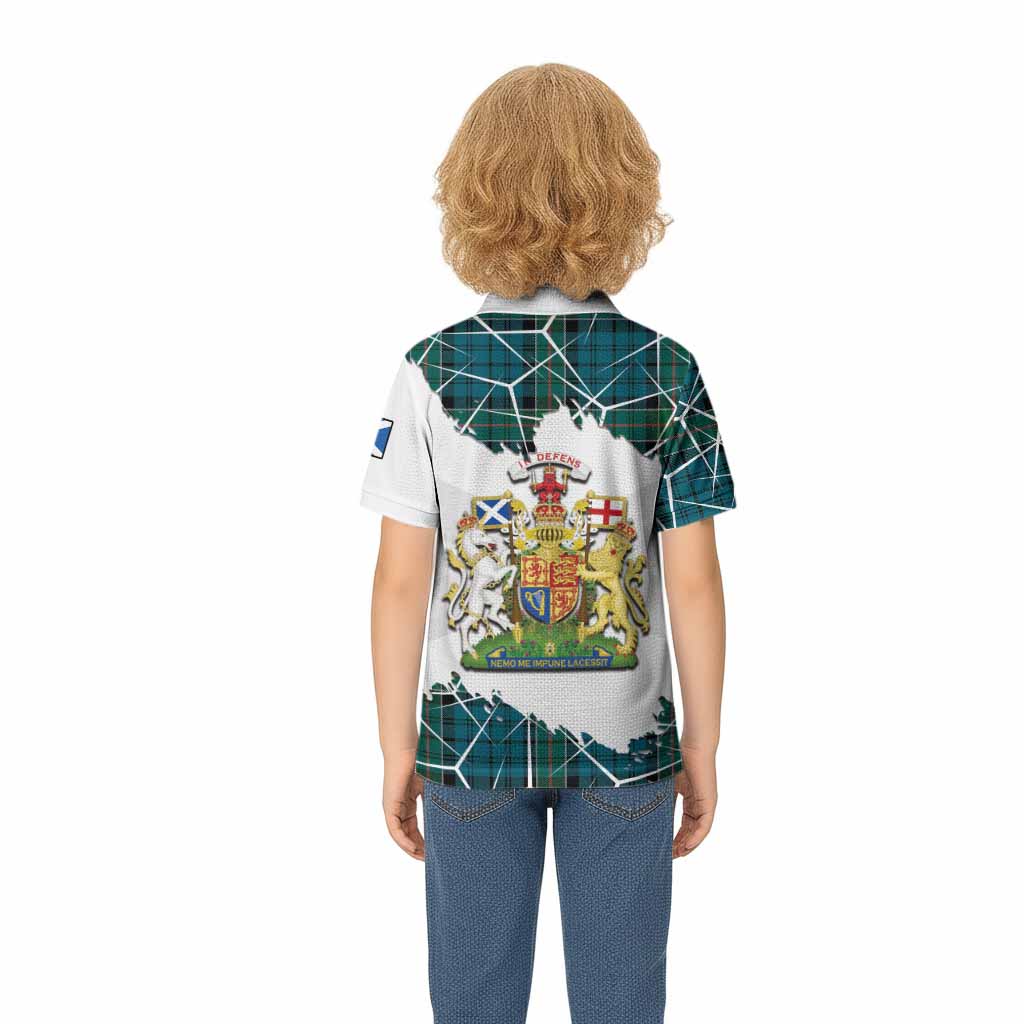 Kirkpatrick Tartan Kid Polo Shirt with Family Crest and Lion Rampant Grunge Style