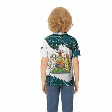 Kirkpatrick Tartan Kid Polo Shirt with Family Crest and Lion Rampant Grunge Style