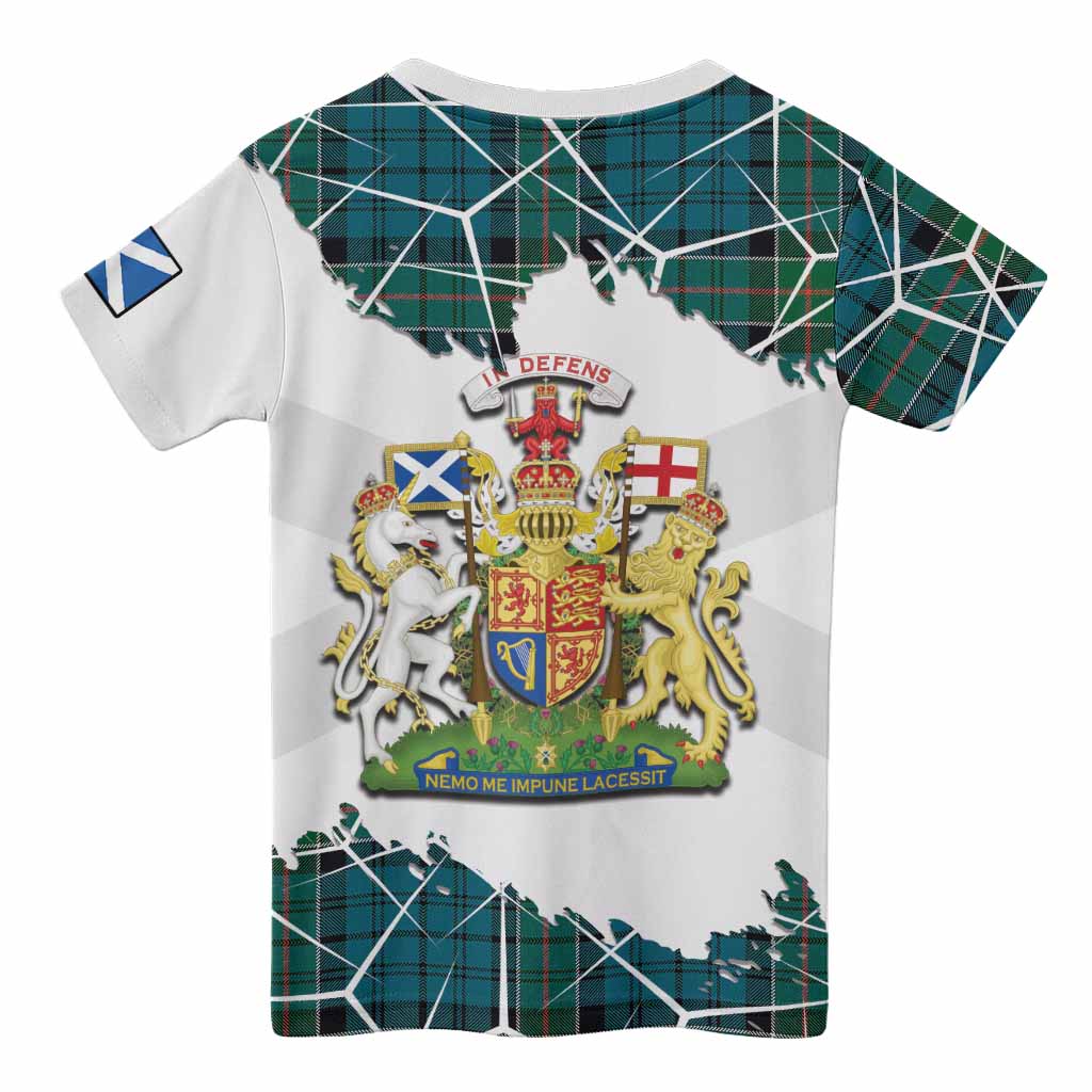 Kirkpatrick Tartan Kid T-shirt with Family Crest and Lion Rampant Grunge Style