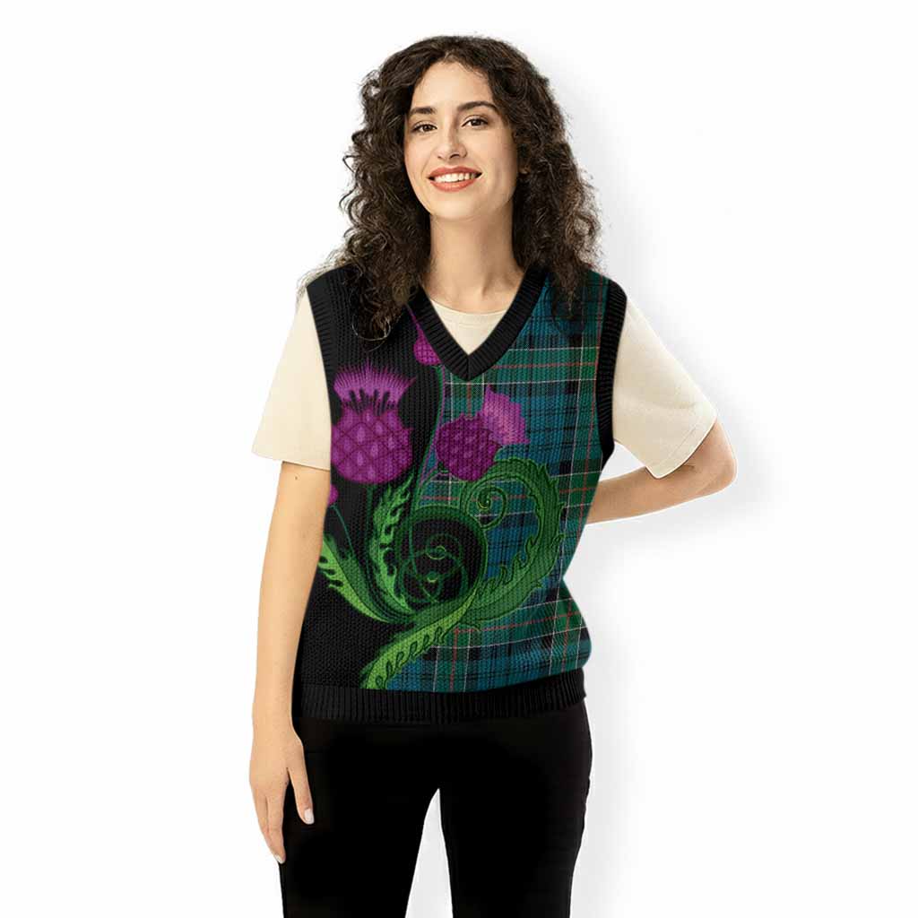 Kirkpatrick Tartan Knitted V-Neck Vest Traditional Scottish Thistle