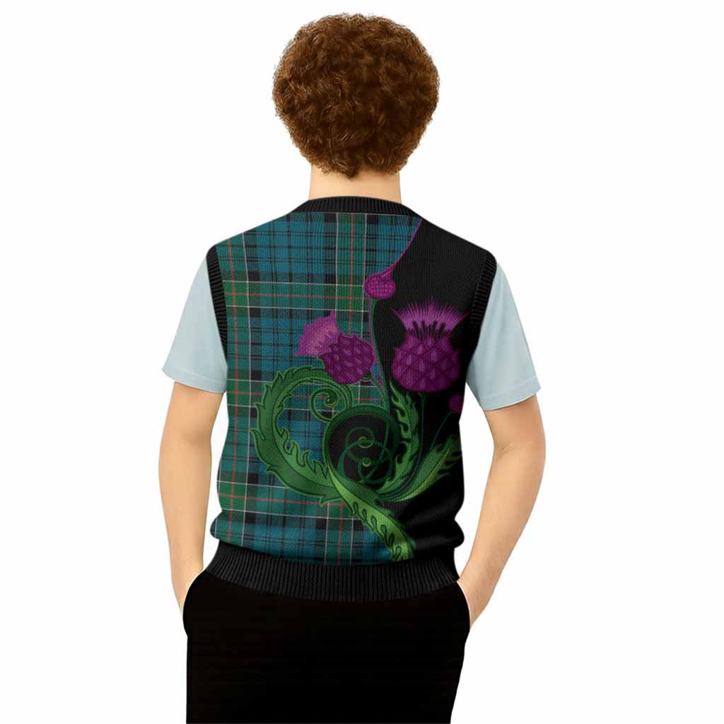 Kirkpatrick Tartan Knitted V-Neck Vest Traditional Scottish Thistle