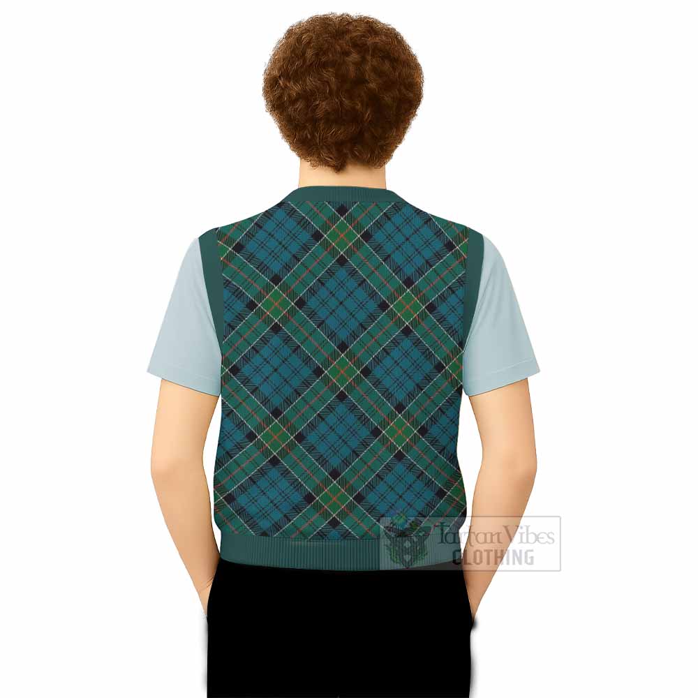 Kirkpatrick Tartan Knitted V-Neck Vest with Family Crest Cross Style