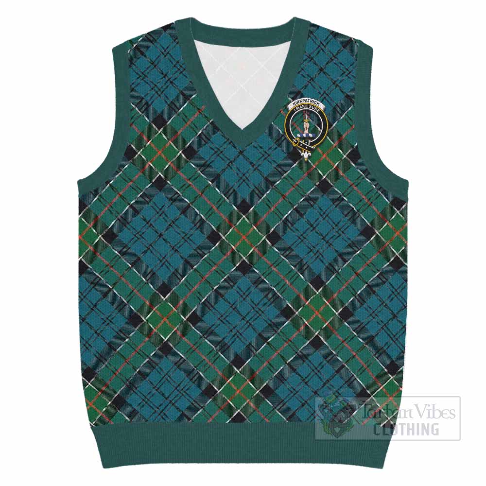 Kirkpatrick Tartan Knitted V-Neck Vest with Family Crest Cross Style