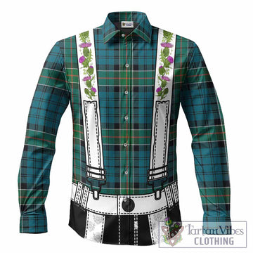Kirkpatrick Tartan Lederhosen Costume Long Sleeve Button Shirts Scotland Thistle Floral