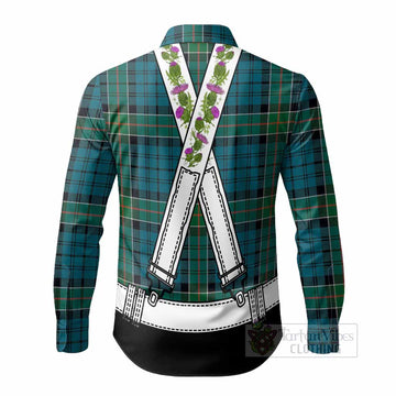 Kirkpatrick Tartan Lederhosen Costume Long Sleeve Button Shirts Scotland Thistle Floral