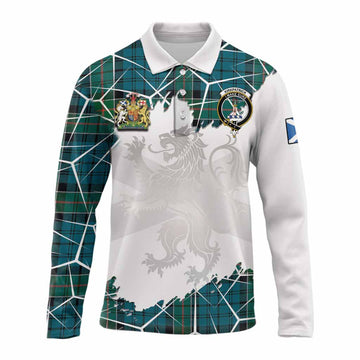 Kirkpatrick Tartan Long Sleeve Polo Shirt with Family Crest and Lion Rampant Grunge Style