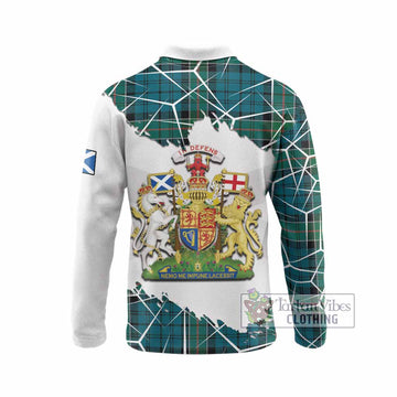 Kirkpatrick Tartan Long Sleeve Polo Shirt with Family Crest and Lion Rampant Grunge Style