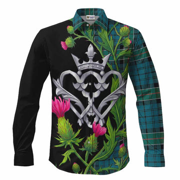 Kirkpatrick Tartan Luckenbooth Long Sleeve Button Shirts Silver Heart Crown Thistle Floral Men's Shirt S - Tartan Vibes Clothing