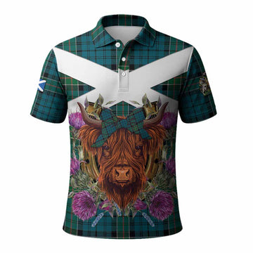 Kirkpatrick Tartan Polo Shirt Scottish Thistle Heilan Coo