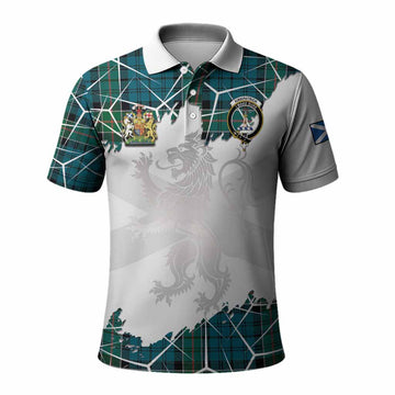 Kirkpatrick Tartan Polo Shirt with Family Crest and Lion Rampant Grunge Style