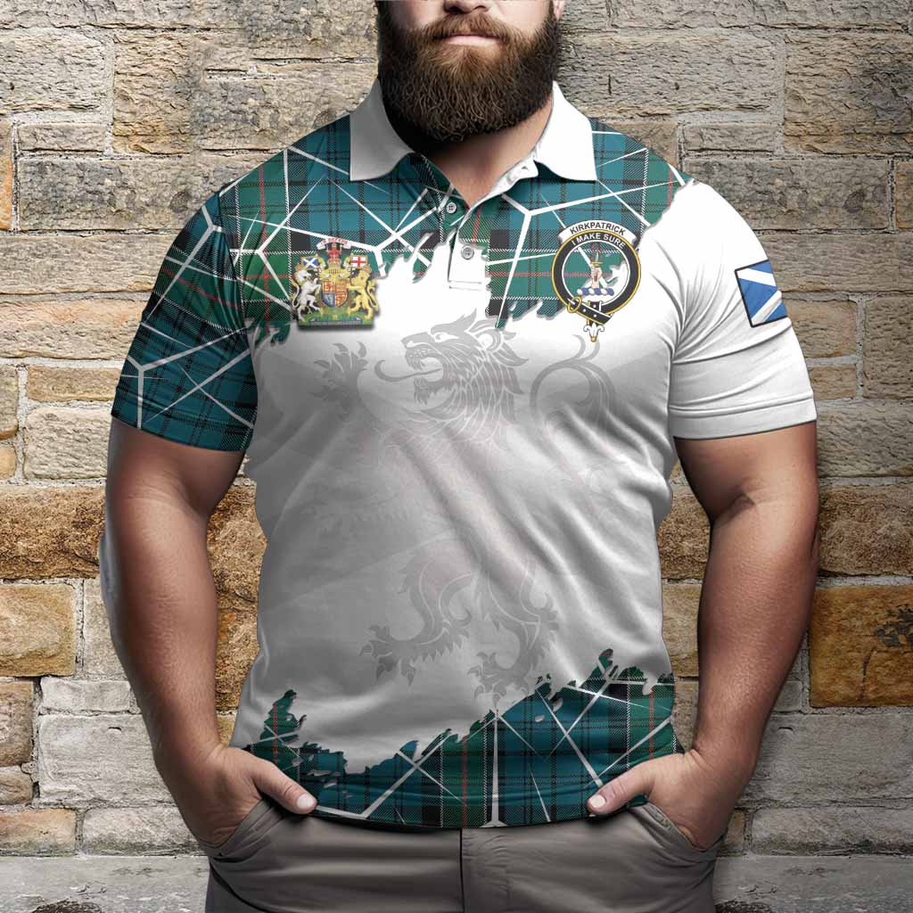 Kirkpatrick Tartan Polo Shirt with Family Crest and Lion Rampant Grunge Style