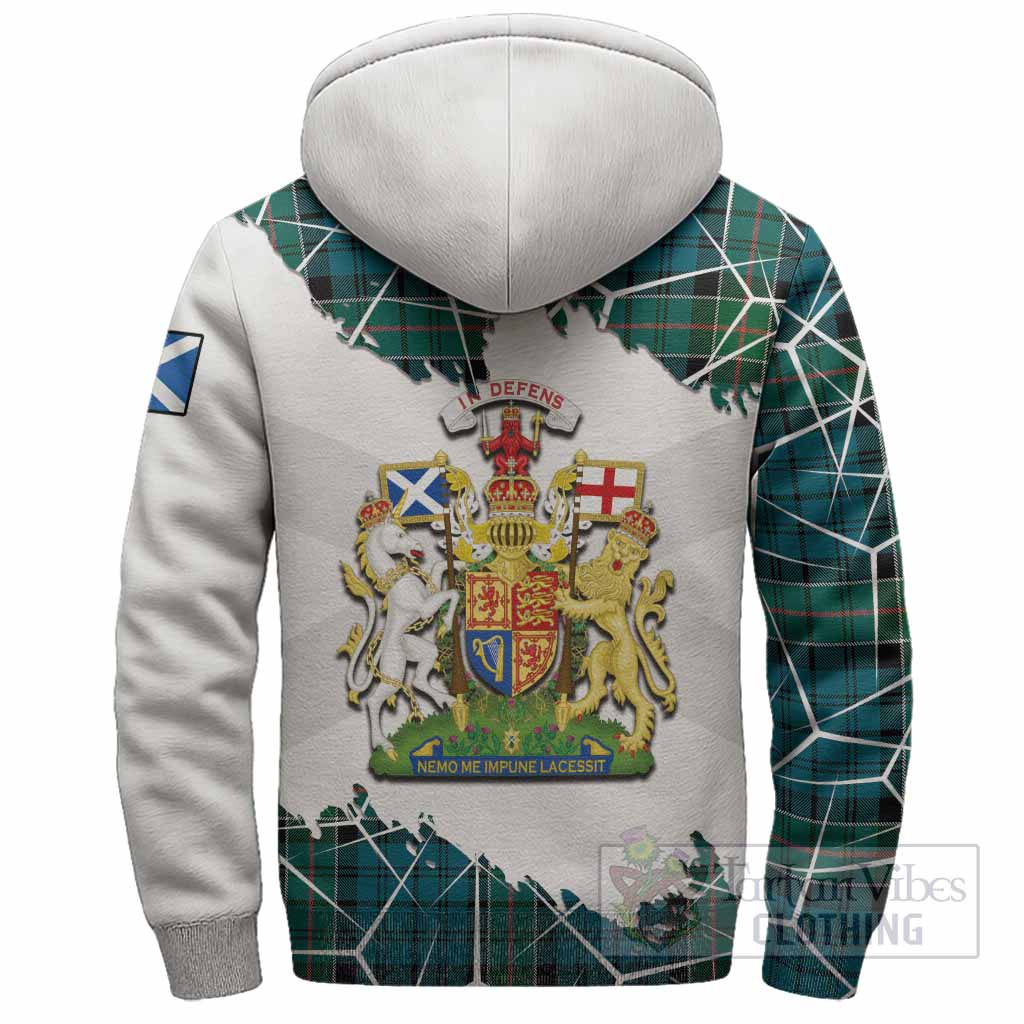 Kirkpatrick Tartan Sherpa Hoodie with Family Crest and Lion Rampant Grunge Style