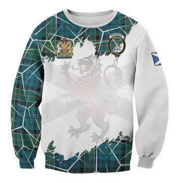 Kirkpatrick Tartan Sweatshirt with Family Crest and Lion Rampant Grunge Style
